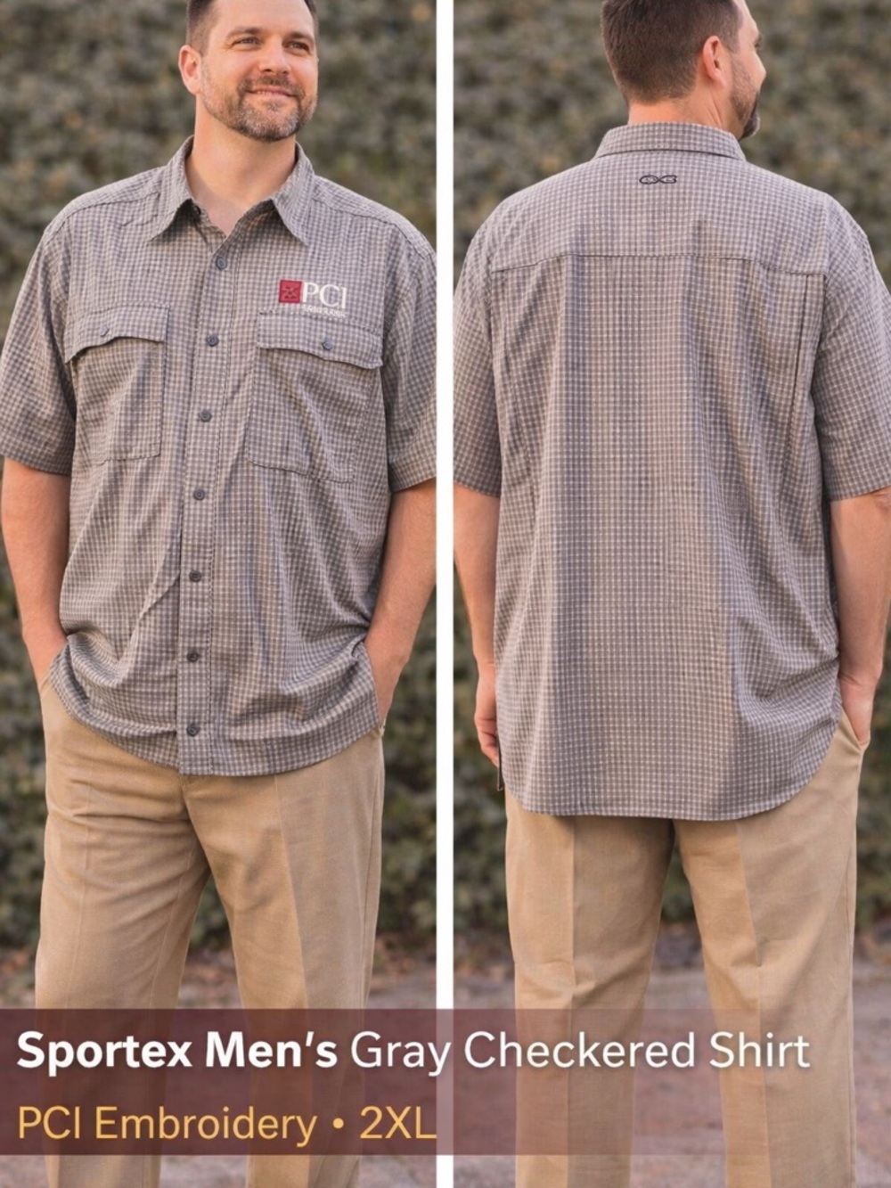 Sportex Men's Gray Checkered Shirt PCI embroidery 2XL